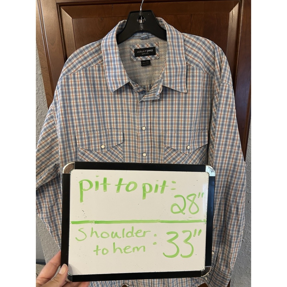 Ariat Pro Series Western Shirt Mens XXL Blue Plaid Long Sleeve Button Down - Picture 8 of 8